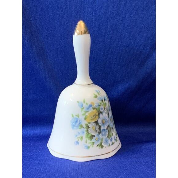 Porcelain Bell with Blue and White Flowers Gold Trim - Picture 4 of 5